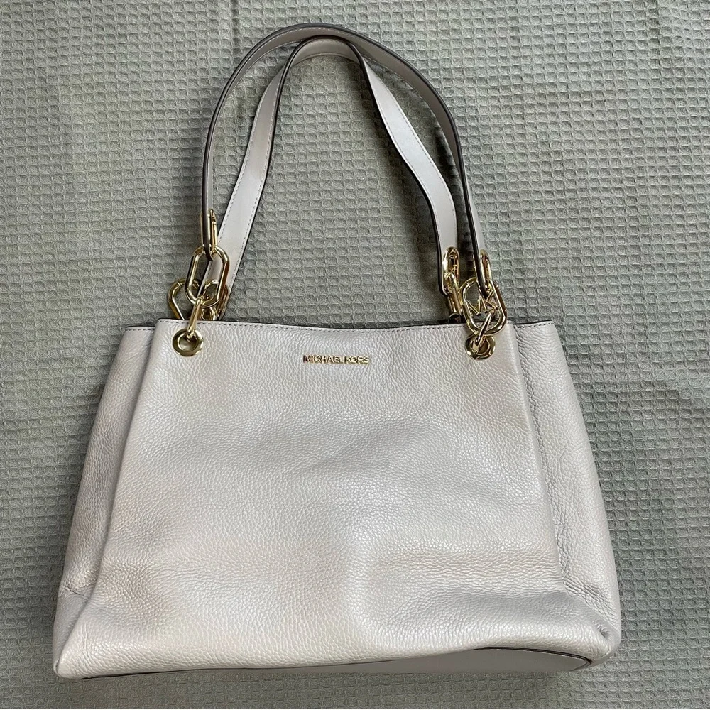 NWT Michael Kors Trisha Leather Purse Tote Bag Pearl Gray